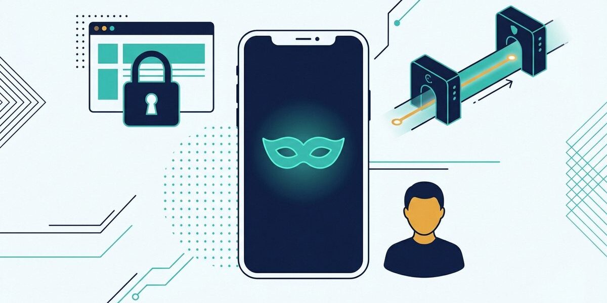 Person nutzt Smartphone mit Datenschutz-Symbol für anonymes Surfen