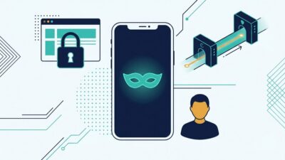 Person nutzt Smartphone mit Datenschutz-Symbol für anonymes Surfen