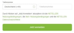 Mit einer Telefonnummer schließt man die Registrierung bei Neteller ab